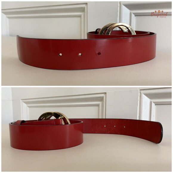 Authentic Gucci Red Coated Leather Gold Interlocking G Buckle Belt 85/34 - Picture 11 of 14